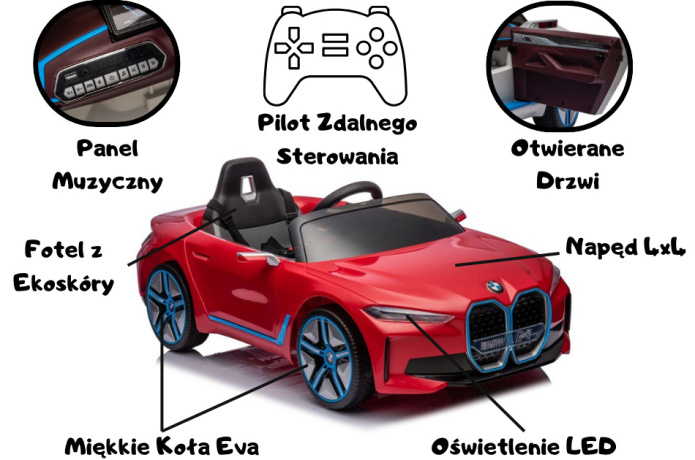 Auto Na Akumulator BMW i4 Czerwony 4x4 Parametry